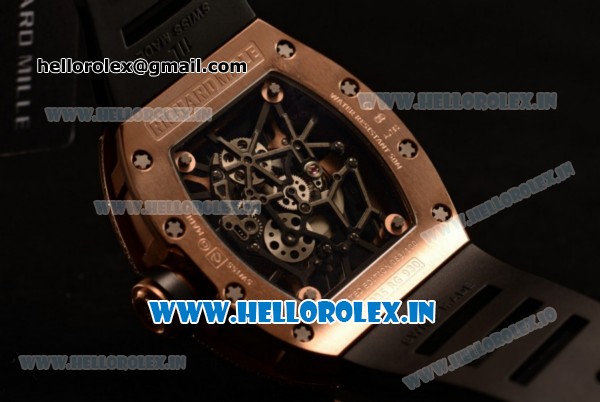 Richard Mille RM035-02 Black Toro Americas Japanese Miyota 9015 Automatic Rose Gold Case Skeleton Dial With Dots Markers Black Rubber Strap - 1:1 Original - Click Image to Close